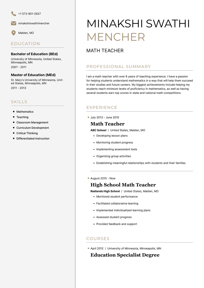 Teacher Resume Examples Writing Guide And Tips